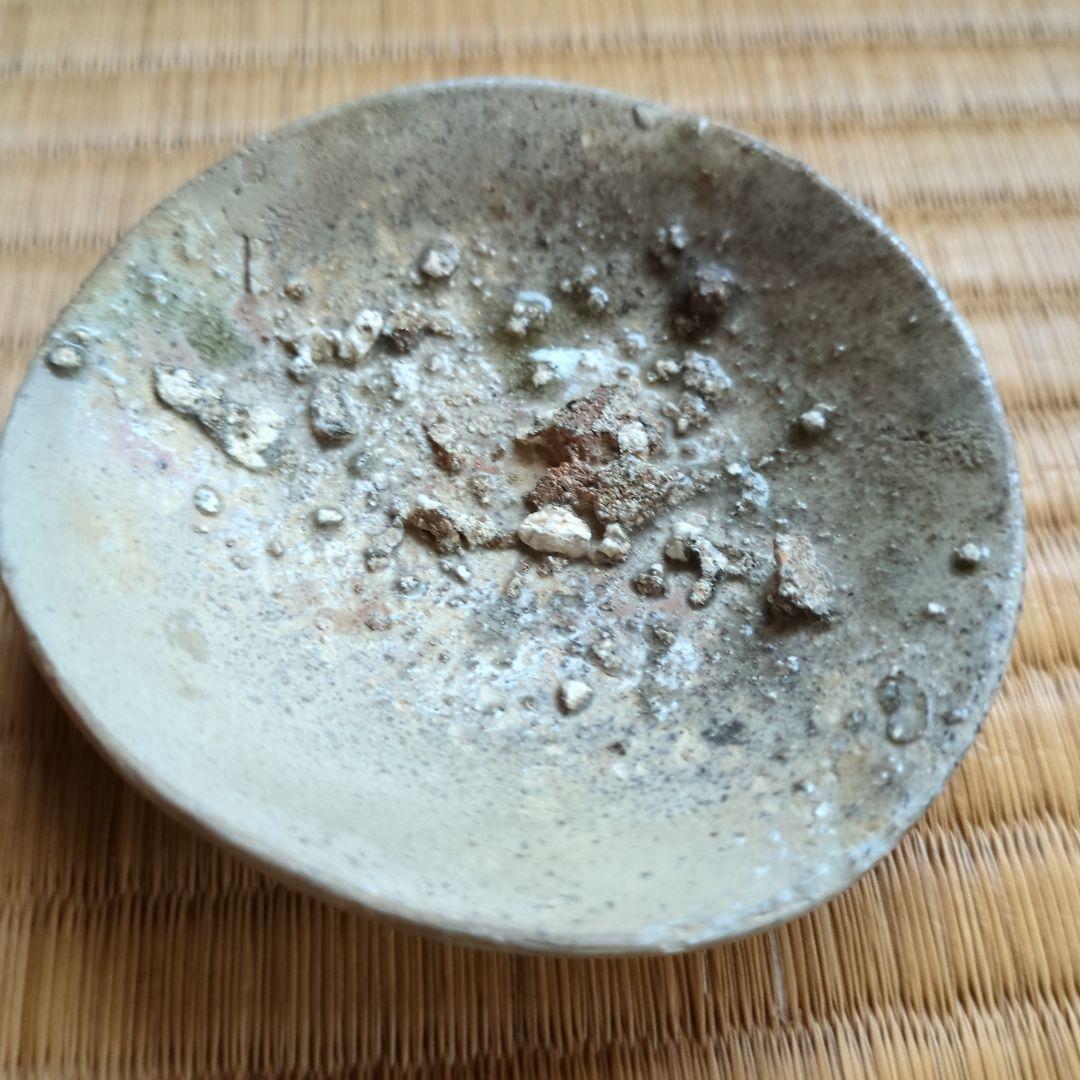 自然釉 陶器皿 木箱付き 約10cm　猿投　山盃　骨董品