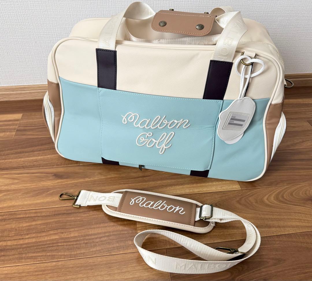 即日発送malbon25バッグキャディバッグ ボストンバッグアイボリー 水色