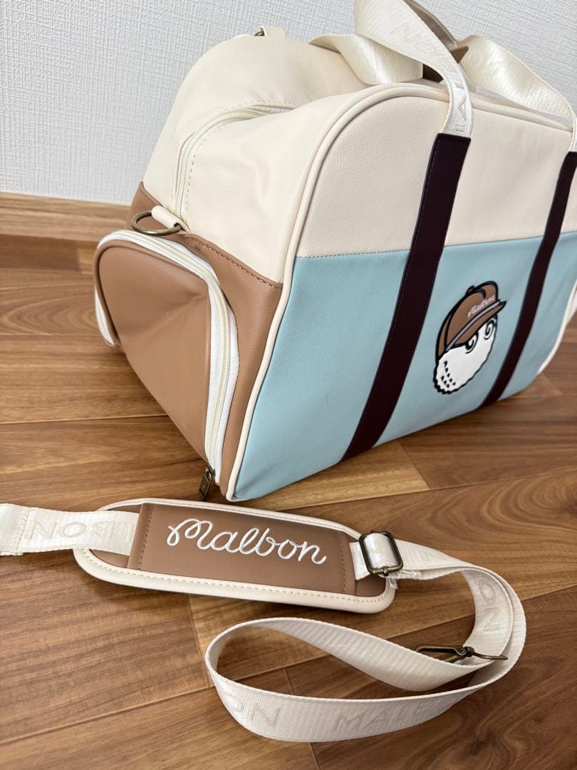 即日発送malbon25バッグキャディバッグ ボストンバッグアイボリー 水色