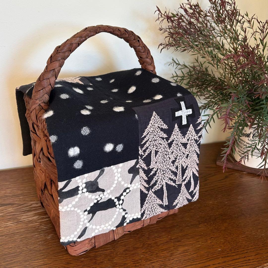 冬を楽しむバスケットカバー＊ミナペルホネンハギレ＊フランスリネン＊マルチカバー