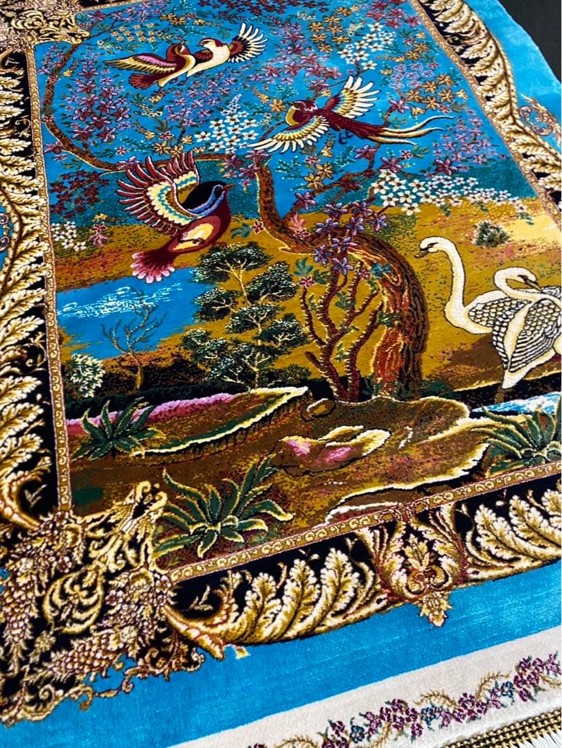 最高級希少作 楽園花鳥文様 百鳥集　2点セットペルシャ絨毯 イラン クム産