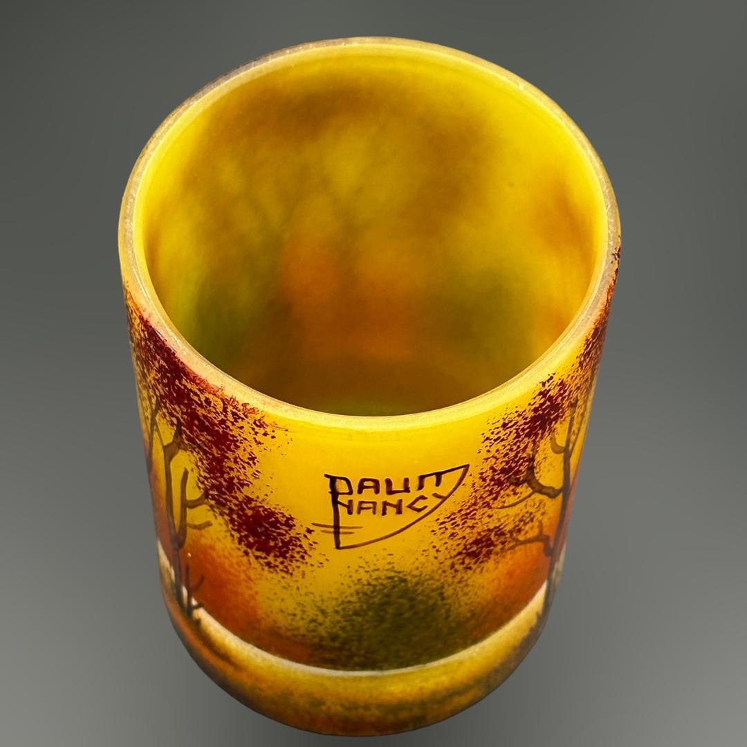 ドームナンシー　筒花瓶　技法アンテルカレール　被せガラス　高さ10.5cm