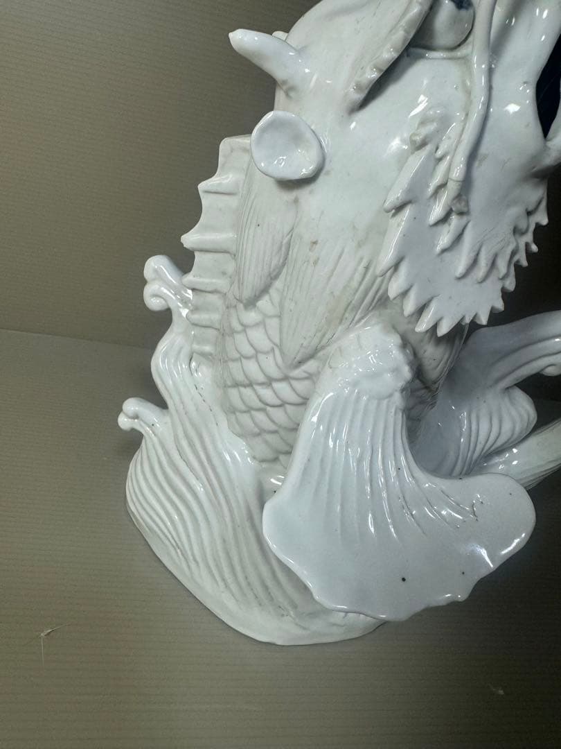 2330 激レア　龍首魚尾　平戸白磁龍置物　時代物