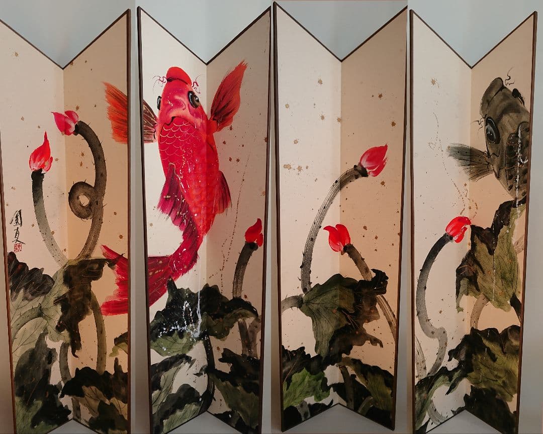 絵画　彩絵　墨彩絵　屏風絵　日本画　置物　インテリア　工芸品　美術品　A1587