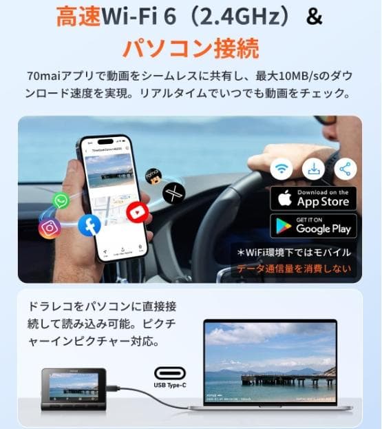 【ほぼ新】70mai Dash Cam 4K A800SEドラレコ800万画素