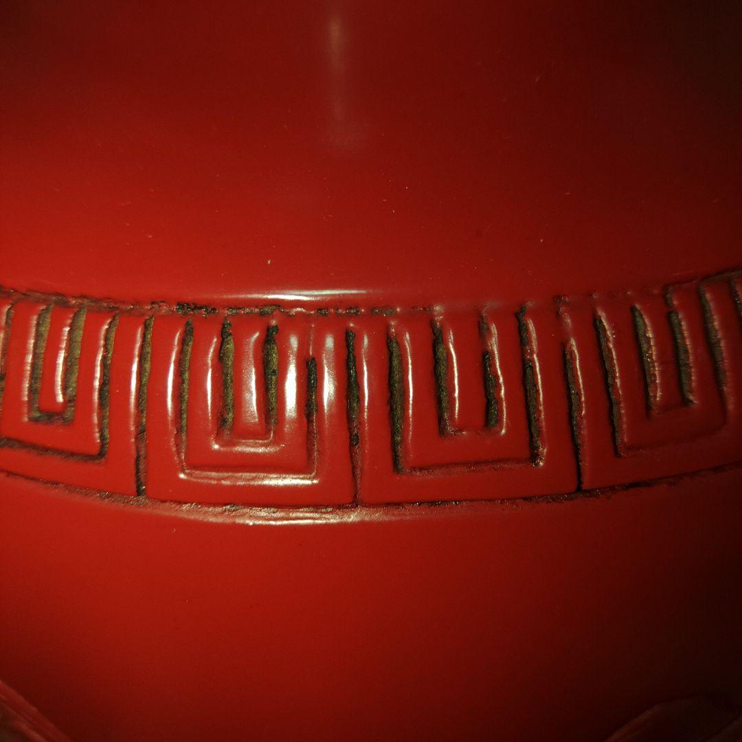 越後村上堆朱　山水図大花瓶　共箱付き