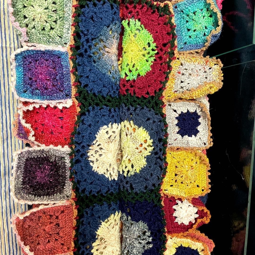 ★ノロ毛糸★かぎ針編みゆったりマルチなブランケット 〜暖笑〜120×130cm