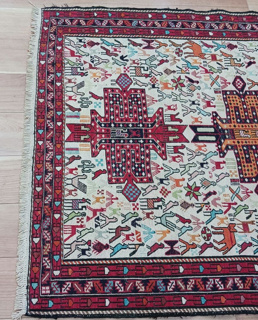 専用Y2773 イラン キリム ウール 手織り ラグマット 138×106㎝