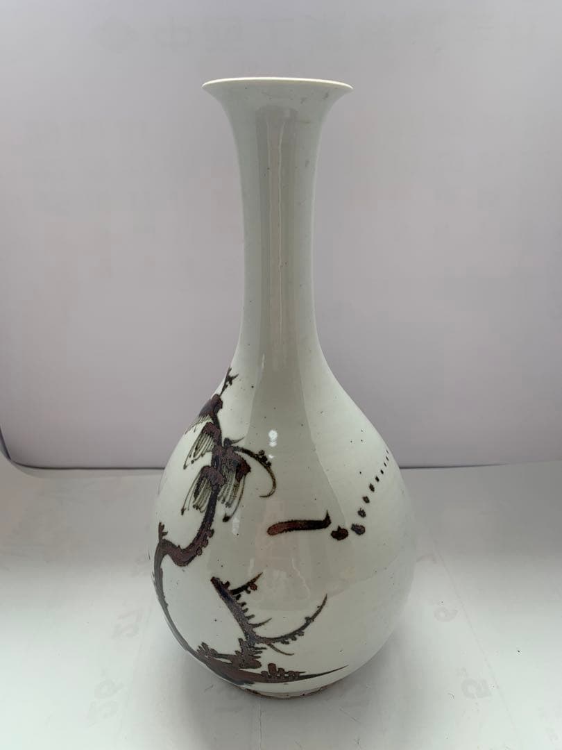 朝鲜美術　李朝　白磁　鉄絵　花瓶　送料込み