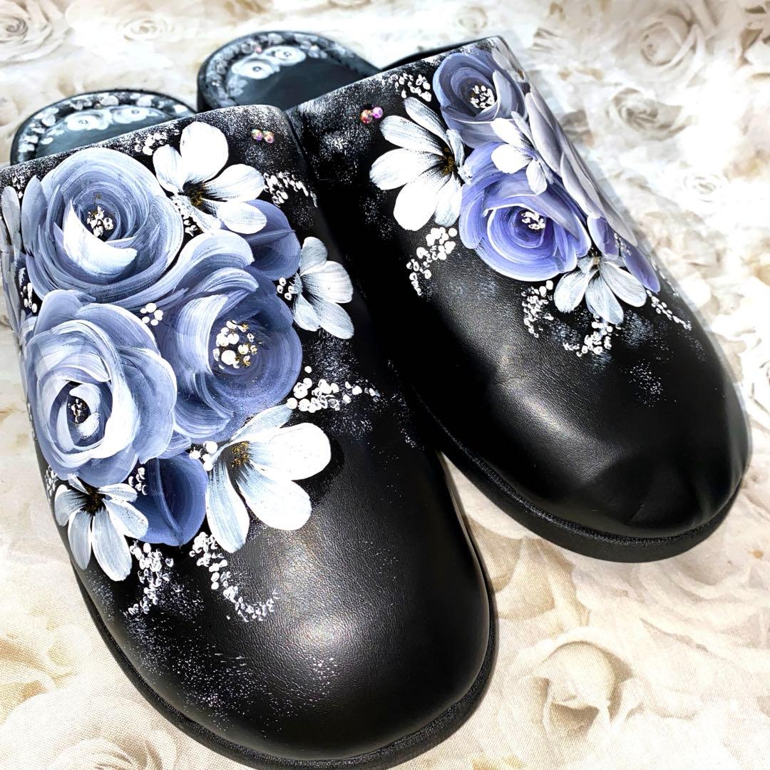 スマホ水筒ショルダー　サンダル　薔薇　手描き　トールペイント