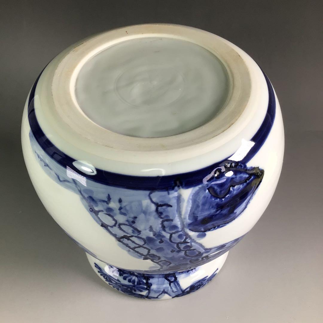 Ｒ５０５　水指　『篠田義一造』『染付松絵』　共箱　茶道具