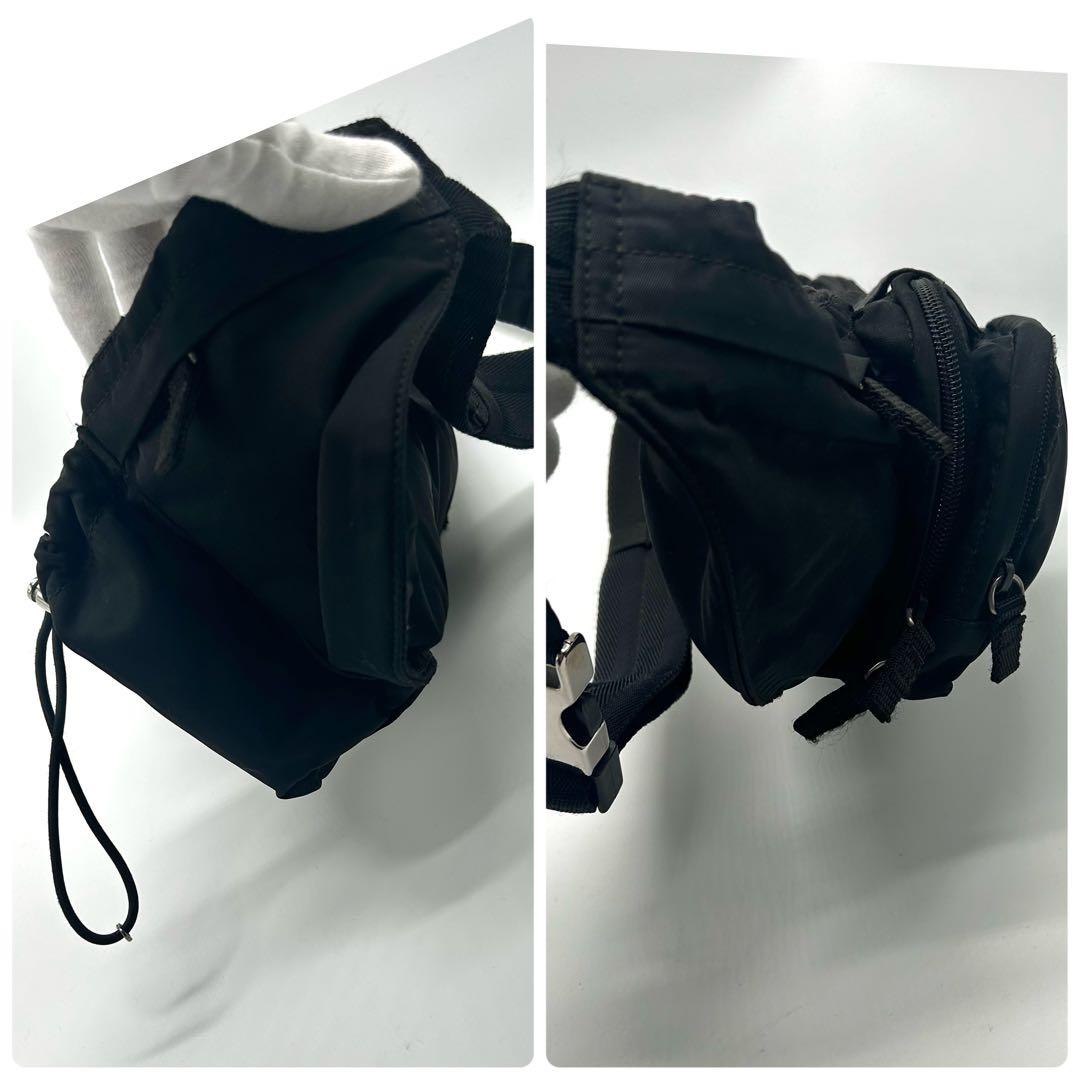 美品✨プラダ　ナイロン　ウエストポーチ　三角プレート　ブラック　シルバー金具