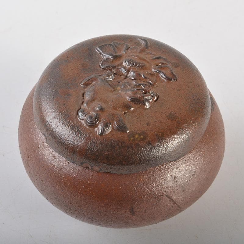 茶道具　備前焼　古備前　神獣蓮花文　盒子　書付箱　V　R7146