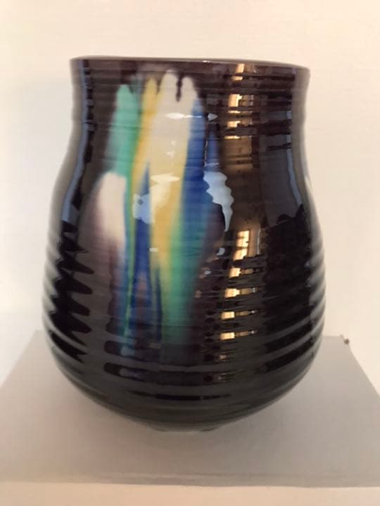 九谷八十吉　花瓶　彩釉 九谷焼　人間国宝　三代徳田八十吉〔正彦銘〕本物保証