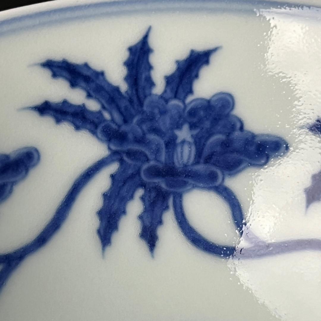 唐物 青花花紋碗 大明成化年製 款 中国美術 古玩 SH92