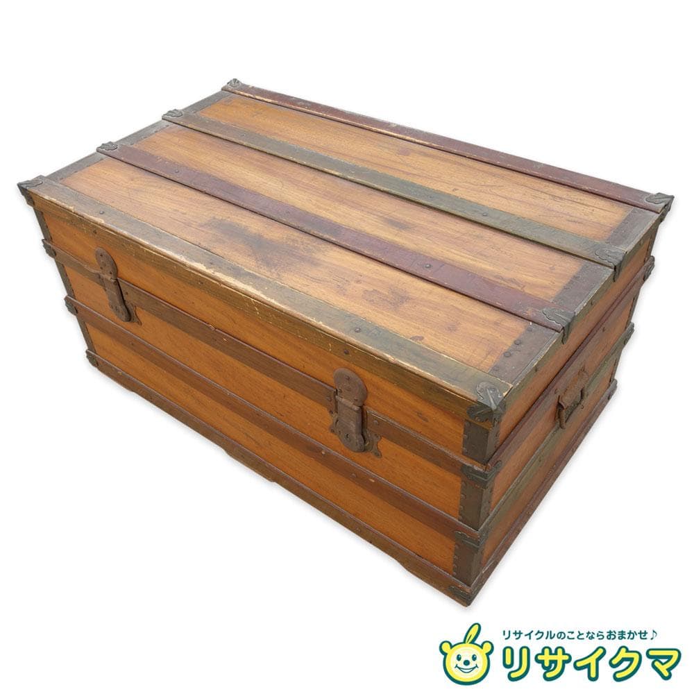 【中古】K▼木箱 宝箱 船舶 トランクケース 古道具 収納 (38707)