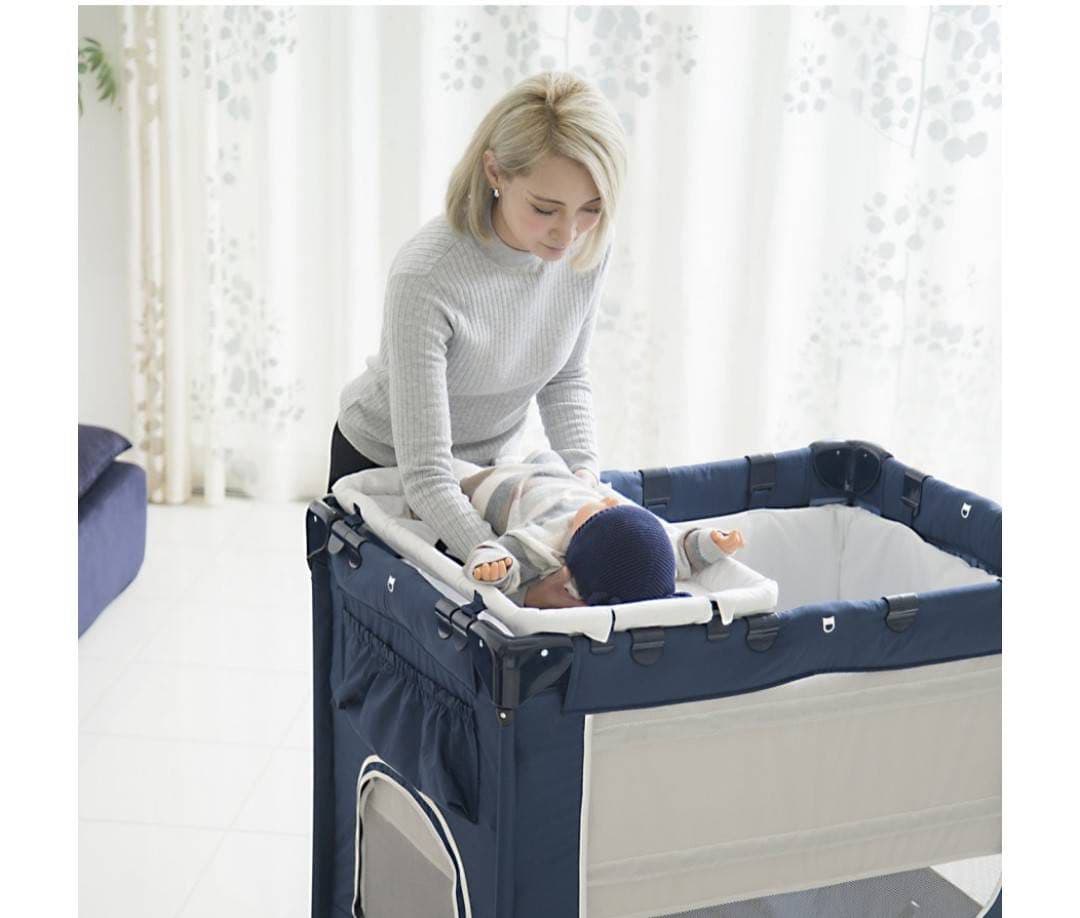 KATOJI ポータブルベビーベッド　ネイビー　マット付き63711