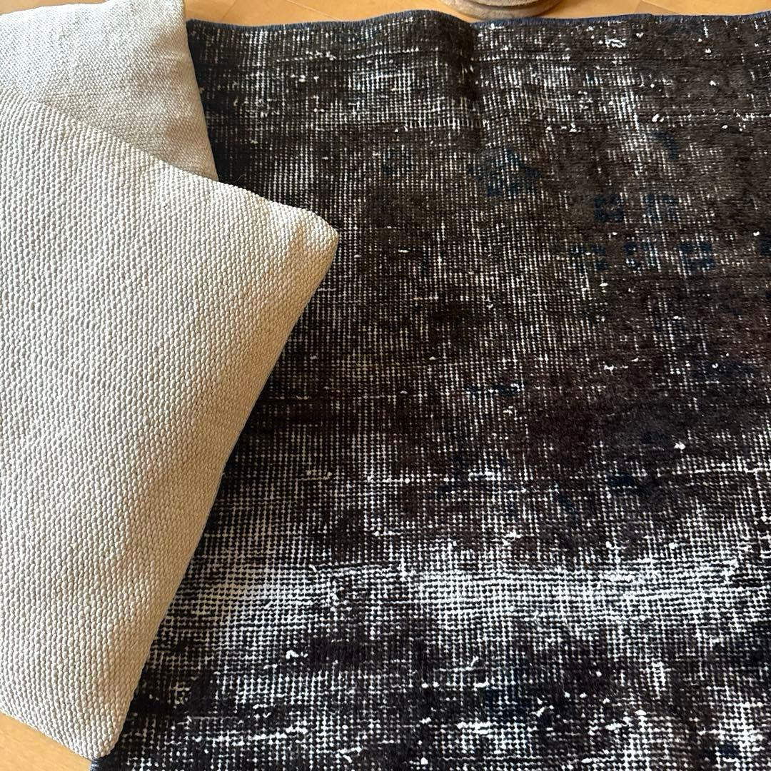 109.5×124 レアこげ茶ブラック　オーバーダイ　トルコヴィンテージラグ