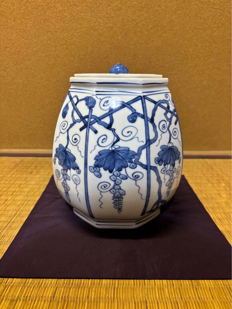 西村徳泉　染付　葡萄棚　水指　京焼