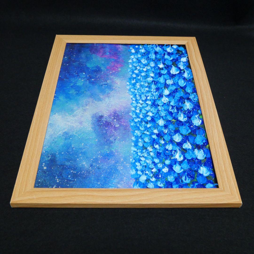 油絵 油彩 油彩画 絵 絵画【ネモフィラの田んぼに輝く天の川】