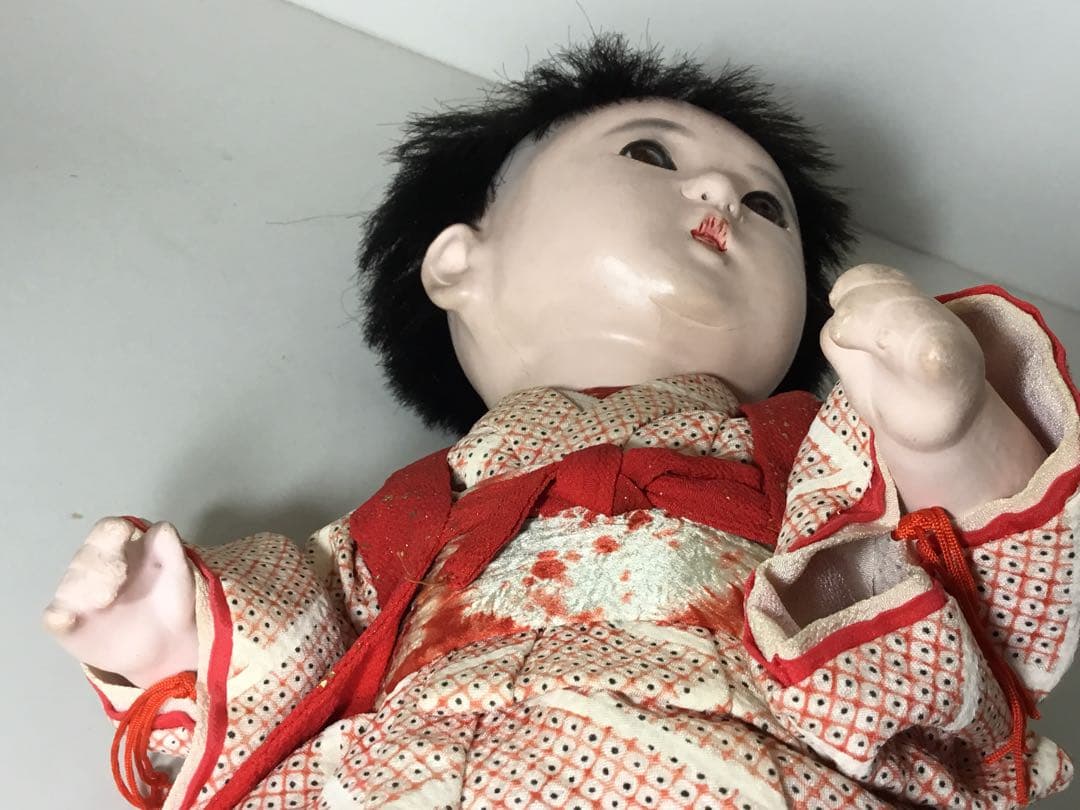 古い人形◆お座り人形　髷結い◆紙箱入り 抱き人形 昭和レトロ 日本人形