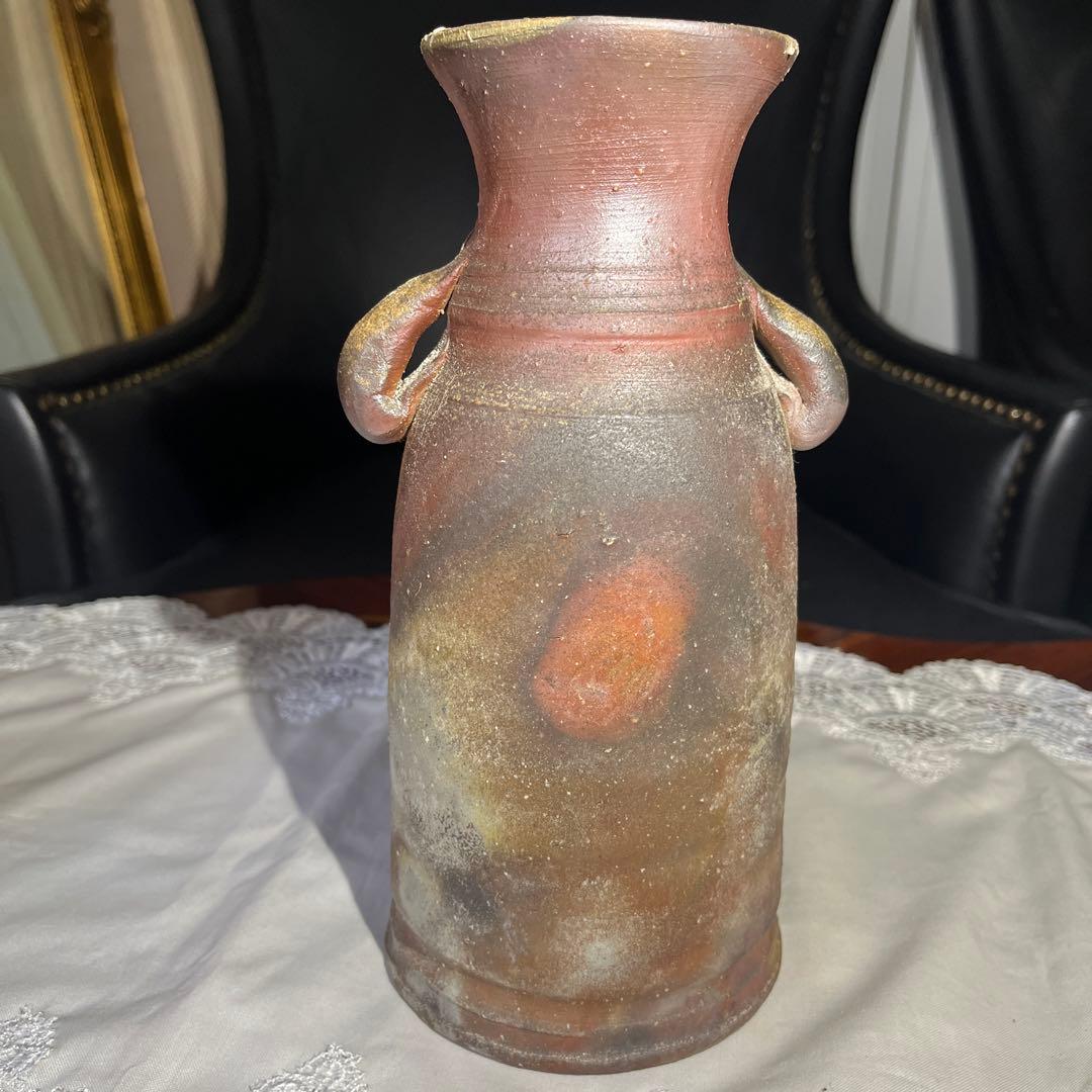 備前焼 花生 花入 耳付 作家 元箱