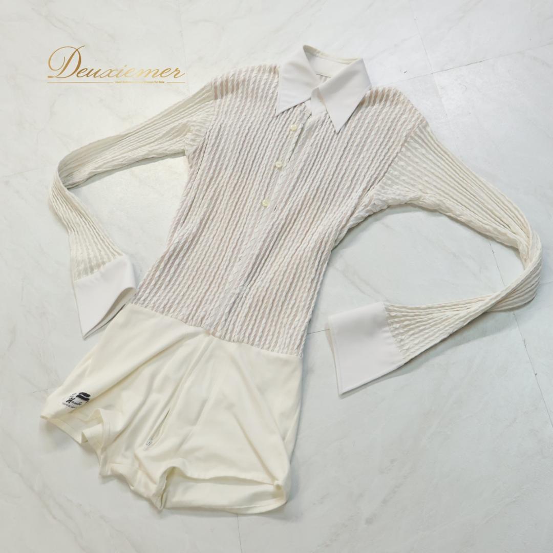 【日本製 社交ダンス衣装】ホワイト Hasebe シャツ ブラウス 白 レース