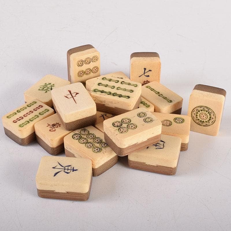 中国　竹嵌　骨牌　背竹牌　麻雀牌　唐木箱付　D　7900
