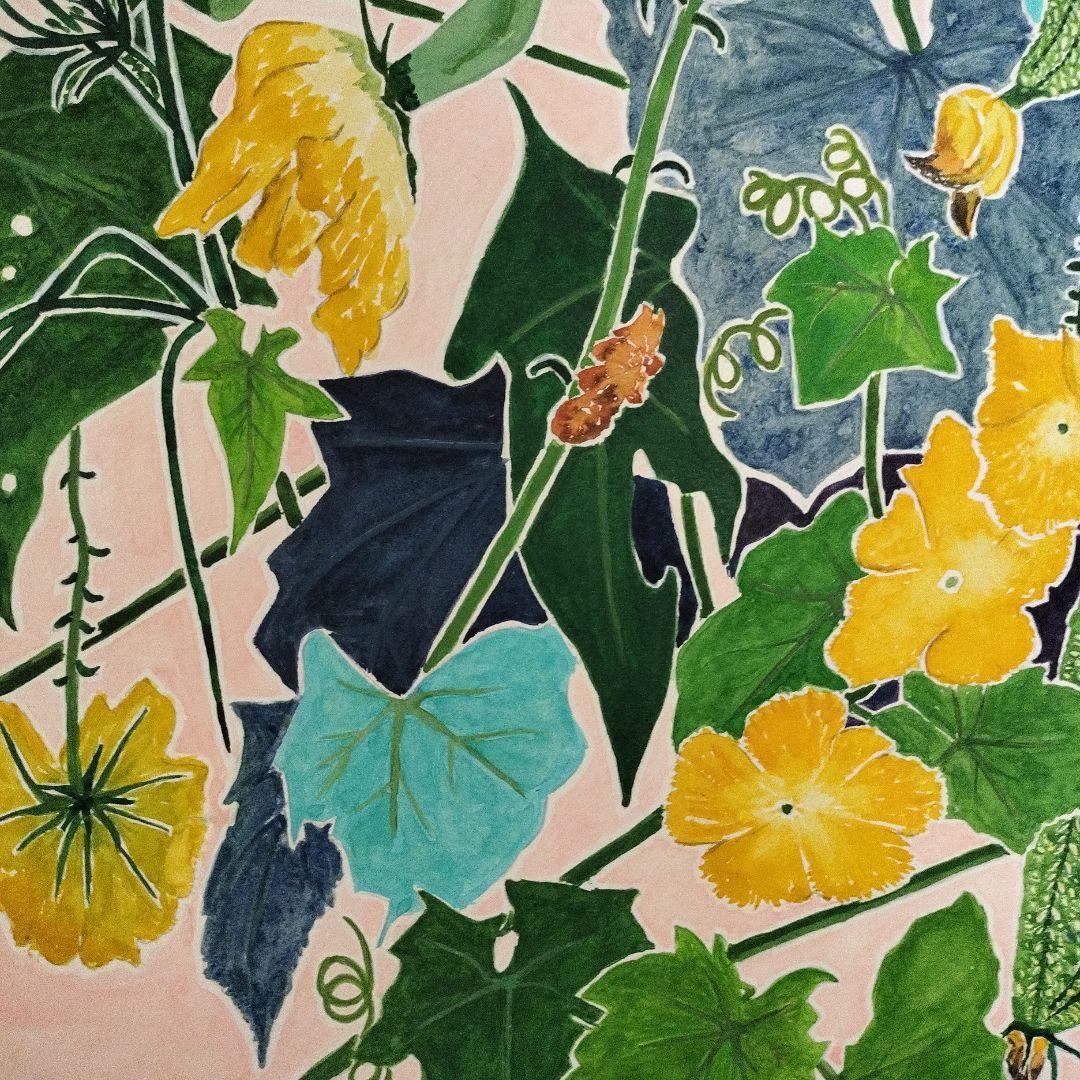 ヘチマの透明水彩画　アクリル板入り　白いマット入り