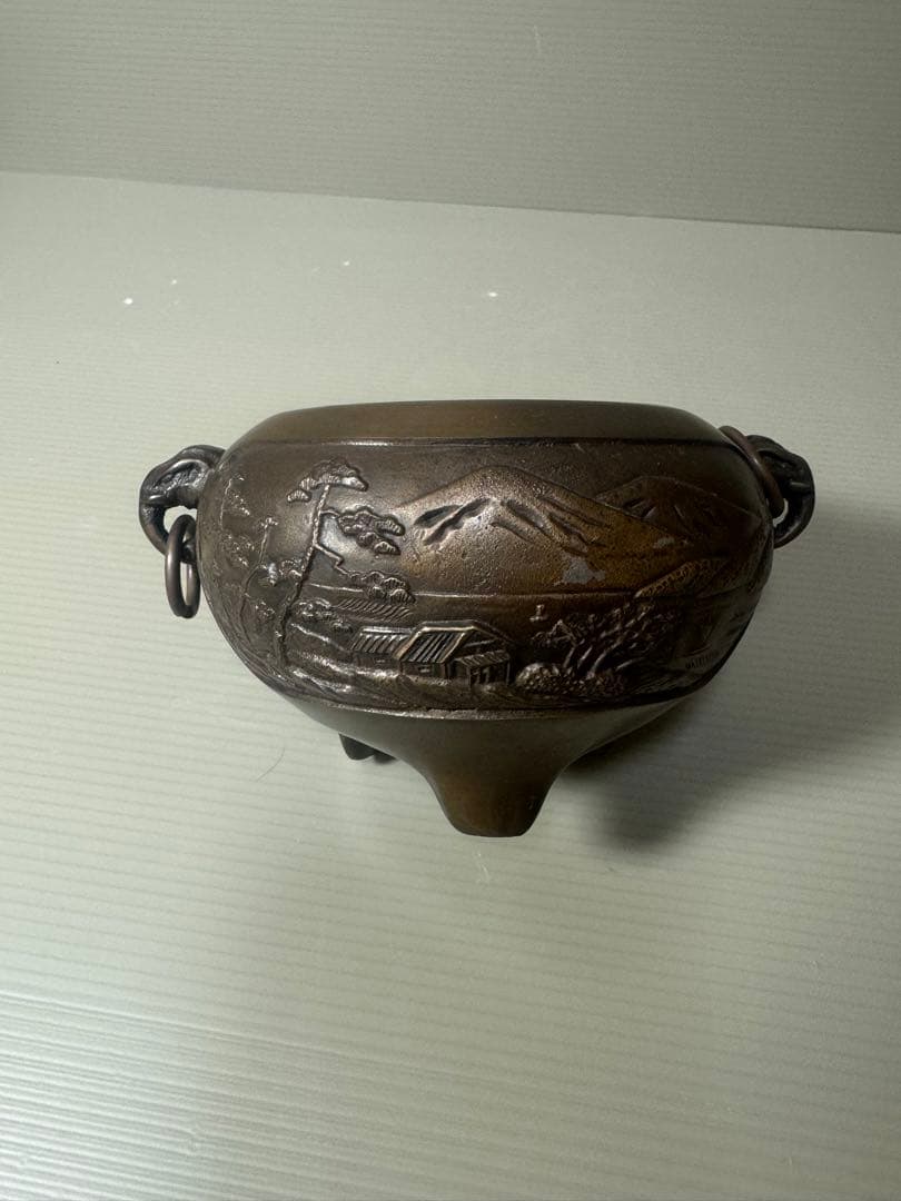 2078  銅製　鋳銅香炉　三足　獅子