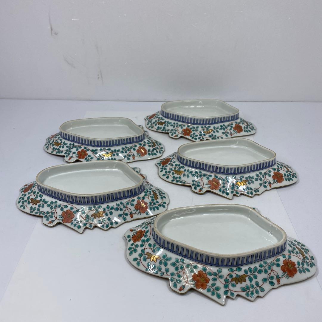 専用古伊万里　上手錦手姫皿五仕立箱付　約23.5㎝　東Y7-0214☆2Fトコカ