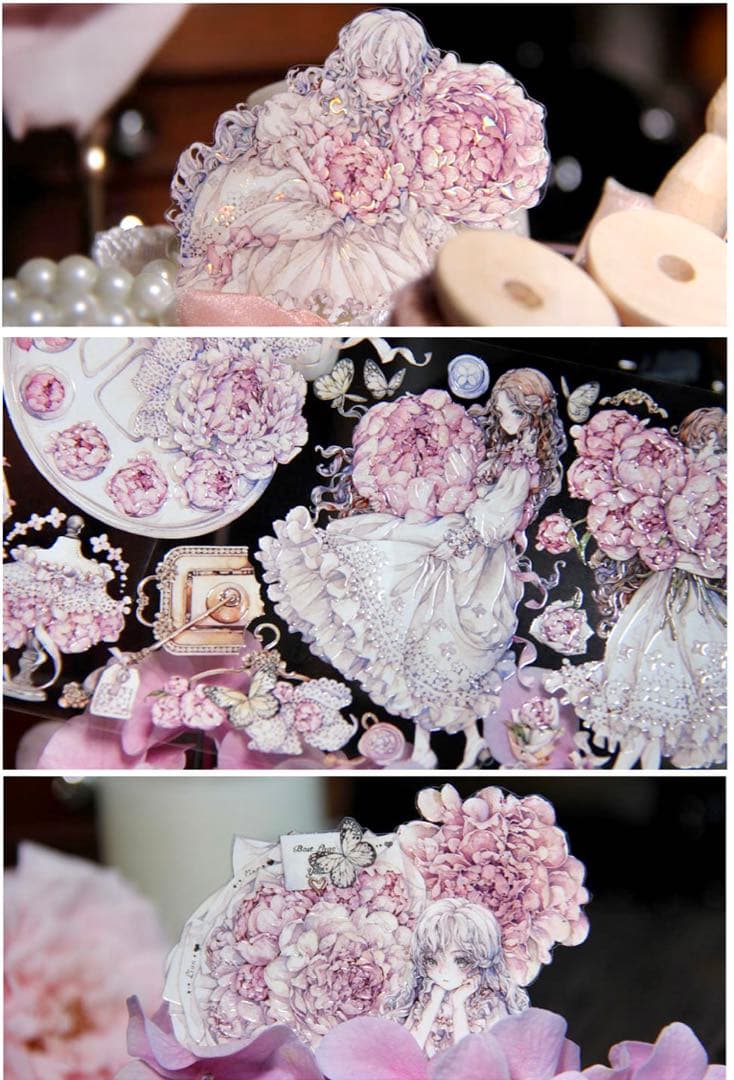 【KN058】海外PET貝殻光マスキングテープ　マステ切り売り　芍药季　お花