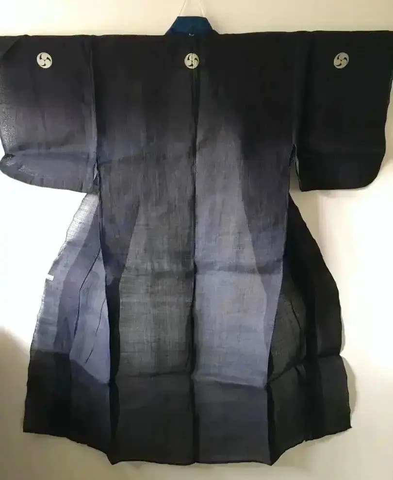 Antique Kimono 藍麻上布 武士Busi Samurai 江戸期前後