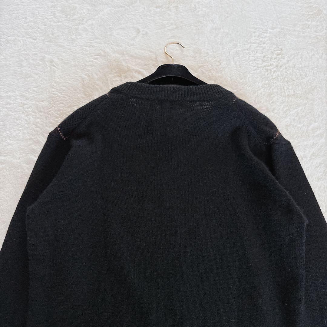 【マーガレットハウエル】アーガイル柄Vネックニット ウールカシミヤシルク 黒L