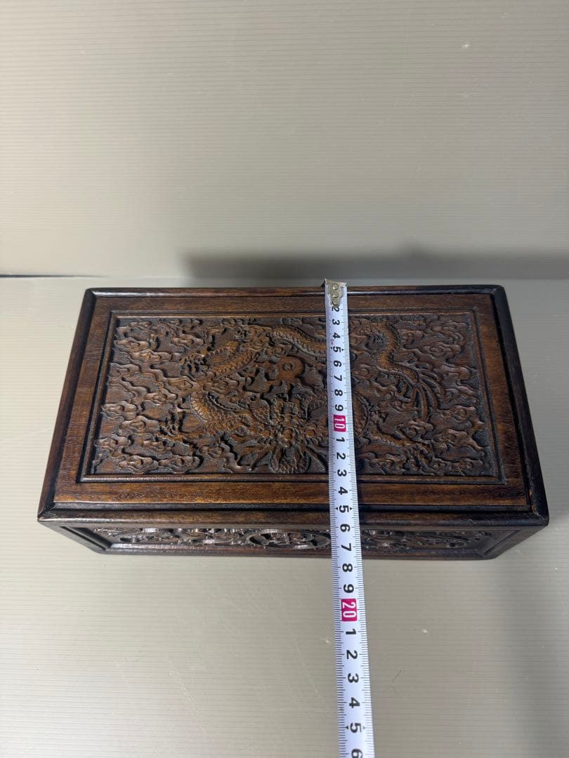 2373 古美術品　細密彫　龍文　木箱　首飾箱　時代物