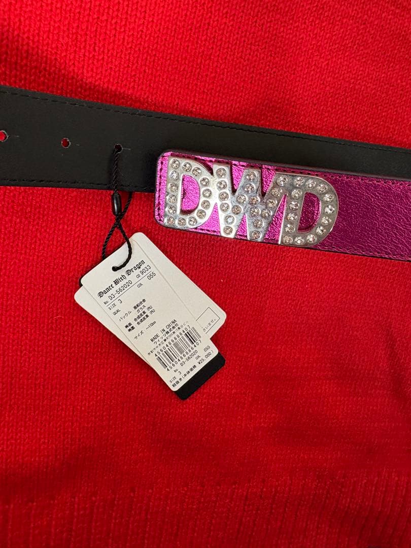 DWD ストーン付きベルト L 黒/ピンク