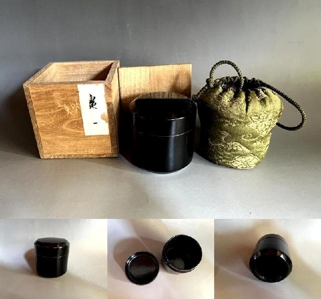 棗■雪吹棗 真塗黒漆中棗 箱・仕覆付き お茶道具 古美術 時代物 骨董品■