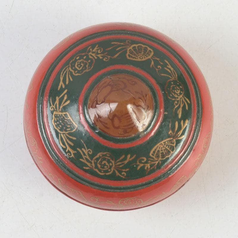 茶道具　朱塗　貝蒔絵　香合　仕覆付　V　9854