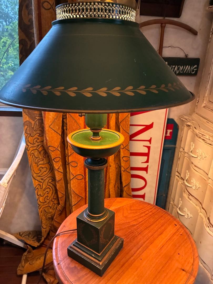 アンティーク　素敵な　グリーン　デスク　テーブル　サイド　ランプ　アメリカ　レア