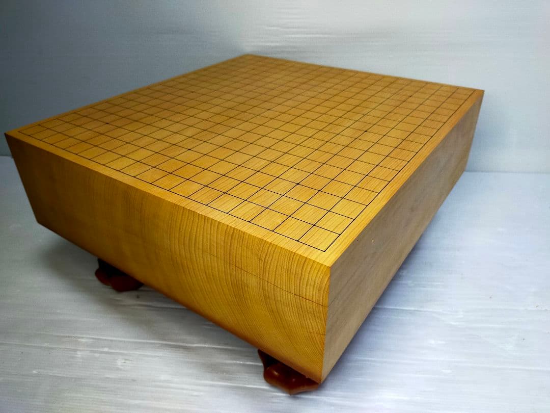 【至福の一局】囲碁盤 足付 木製 4寸 厚12.5cm 美木目 ヘソ有 本格派