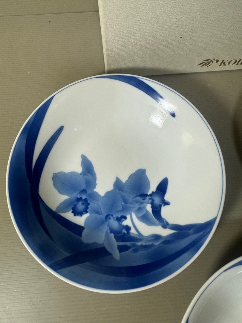 2350 香蘭社　染シンビ　深皿　3客　未使用