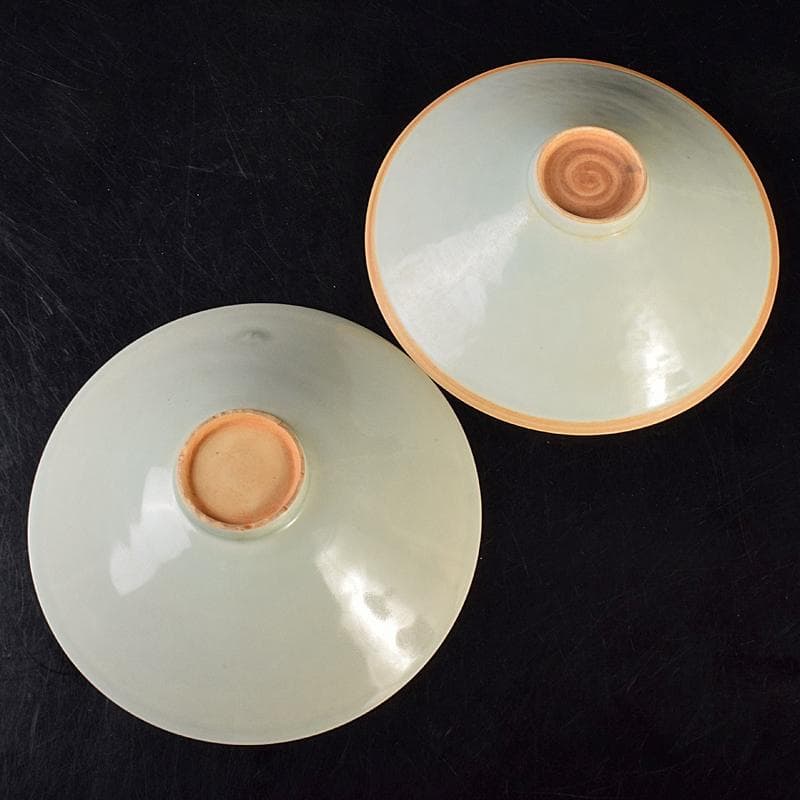 中国　影青　青白釉　陽刻　鳳凰花文　唐子文　鉢　2点　時代箱付　M　R7779