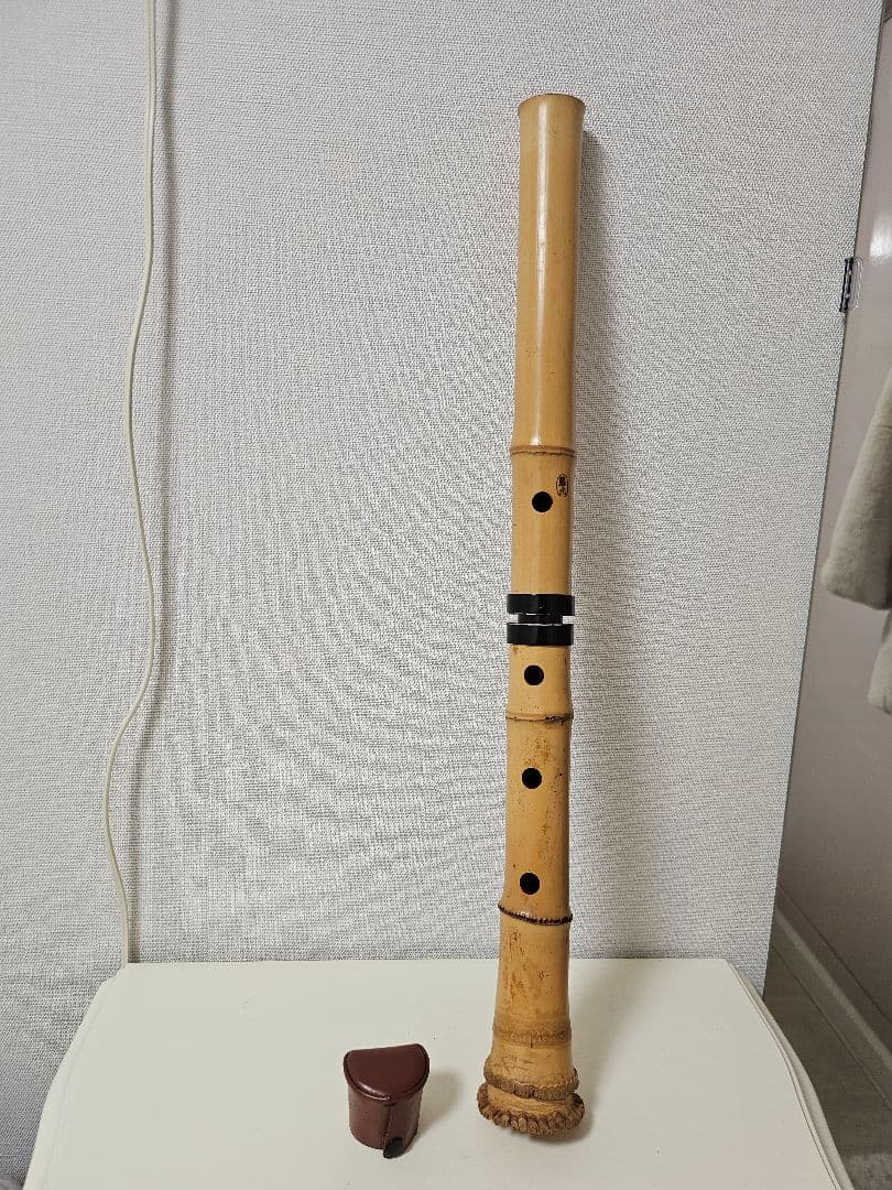 琴古流 尺八 二つ折り 分割式 根付き 地無し 朱塗り歌口 焼印あり