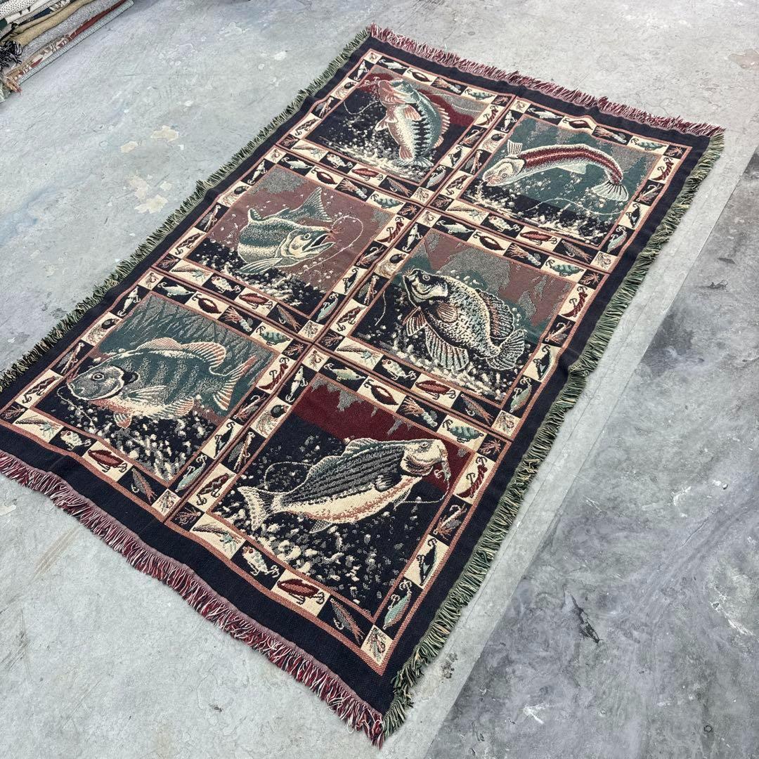 釣り　魚　マルチカバー　ソファーカバー　ヴィンテージラグ　178x120