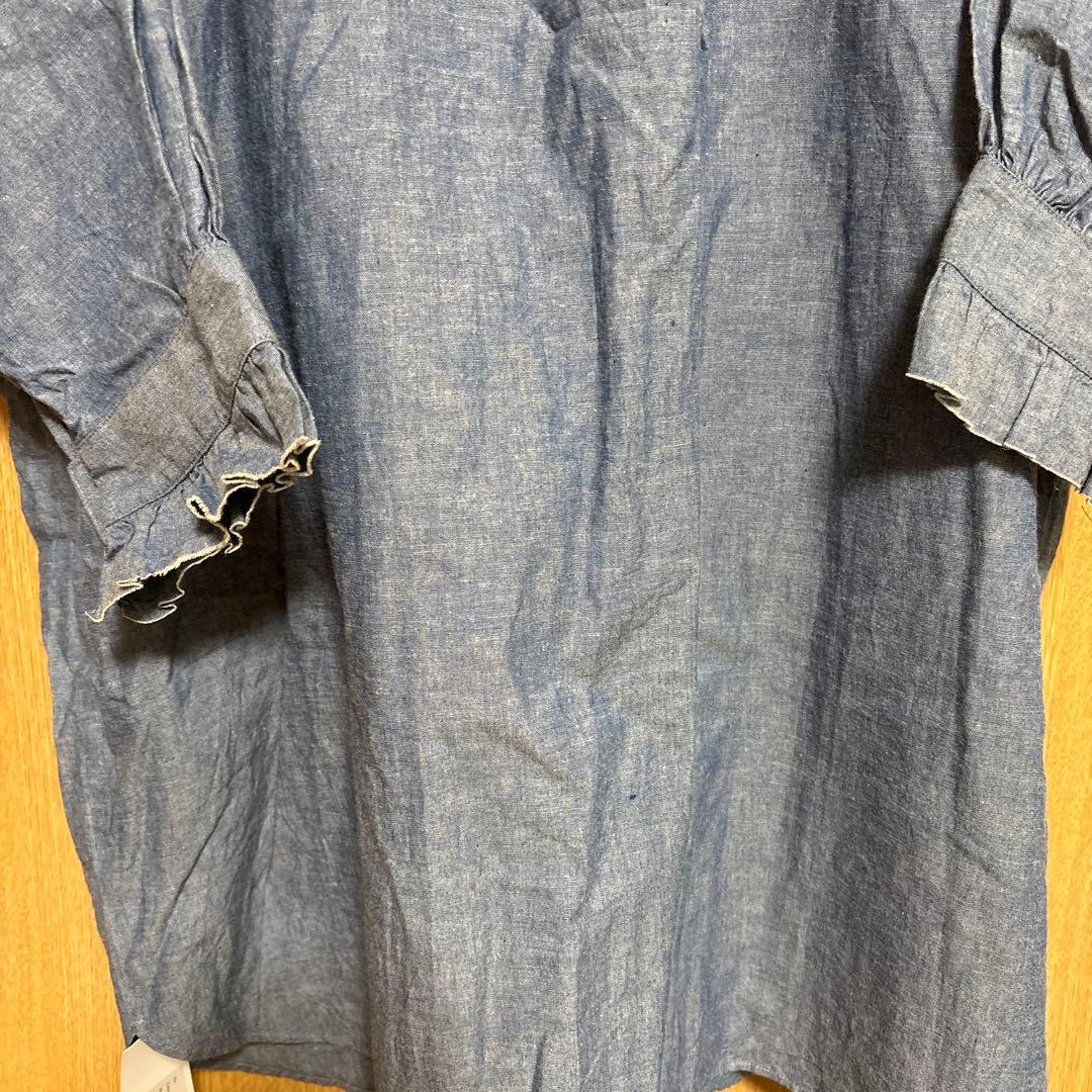 dahl'ia フリル付きダークブルー長袖シャツ