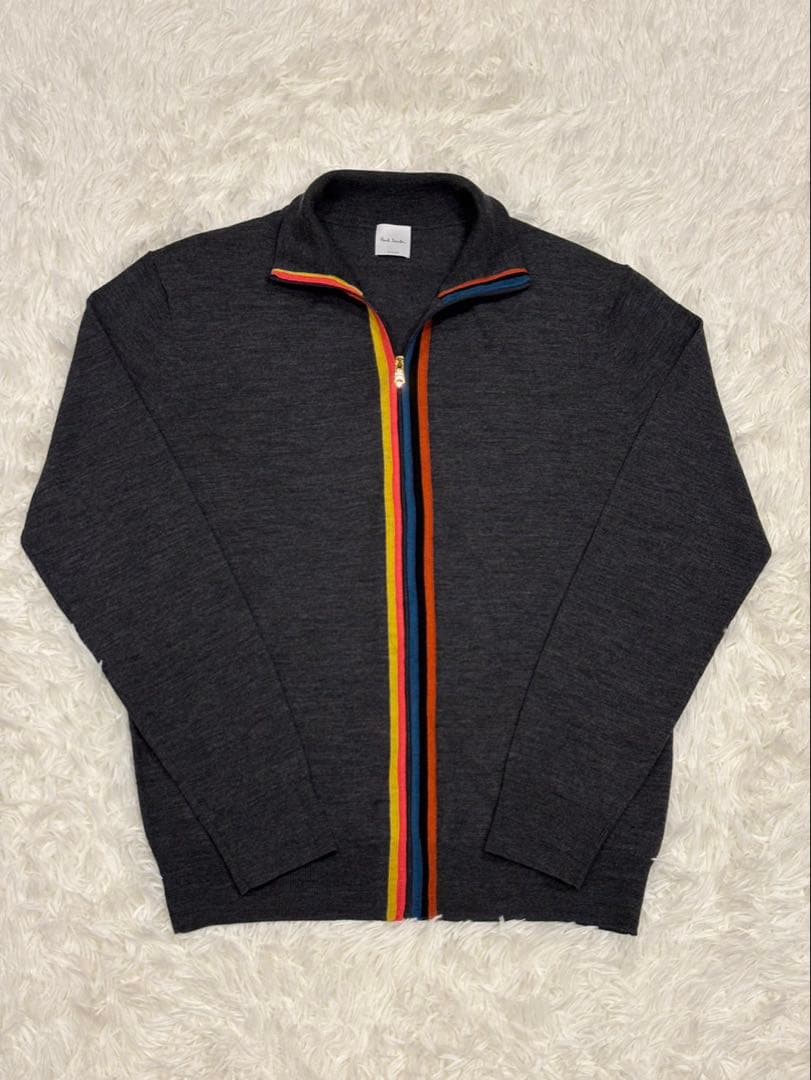 ポールスミス　アーティストストライプ　ジップ　ニット　チャコール　Mサイズ