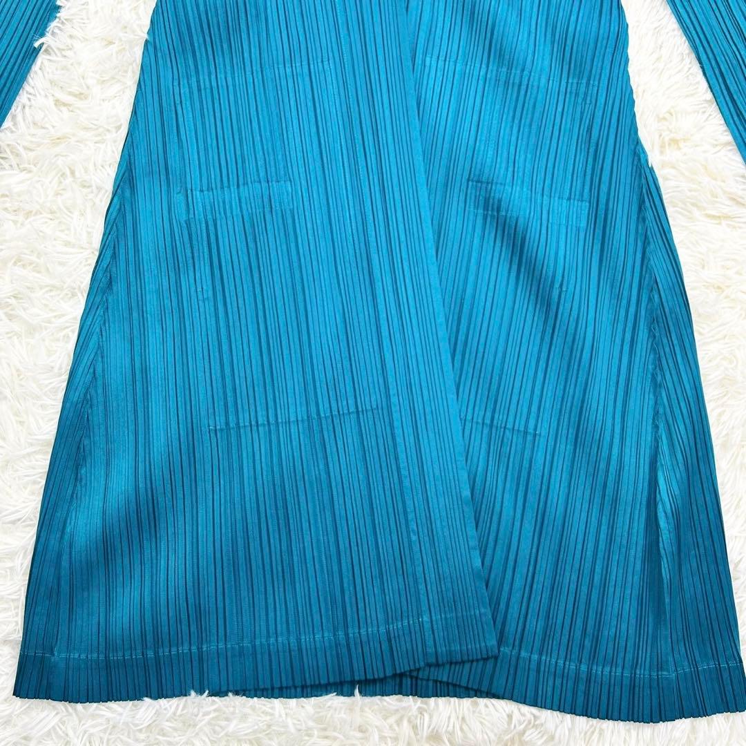 美品　プリーツプリーズ　ロングカーディガン　羽織り　長袖　軽量　ブルー系　3