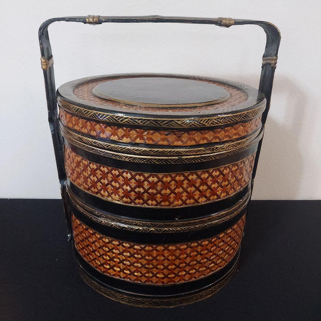 【超希少】竹　3段　漆塗　中国　骨董品　アンティーク