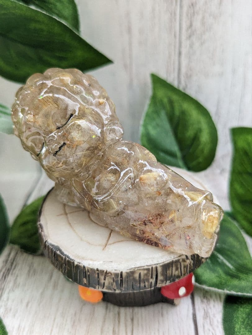 【琥珀】エンジェルオーラクォーツのきつねさん形オルゴナイト☆他３点