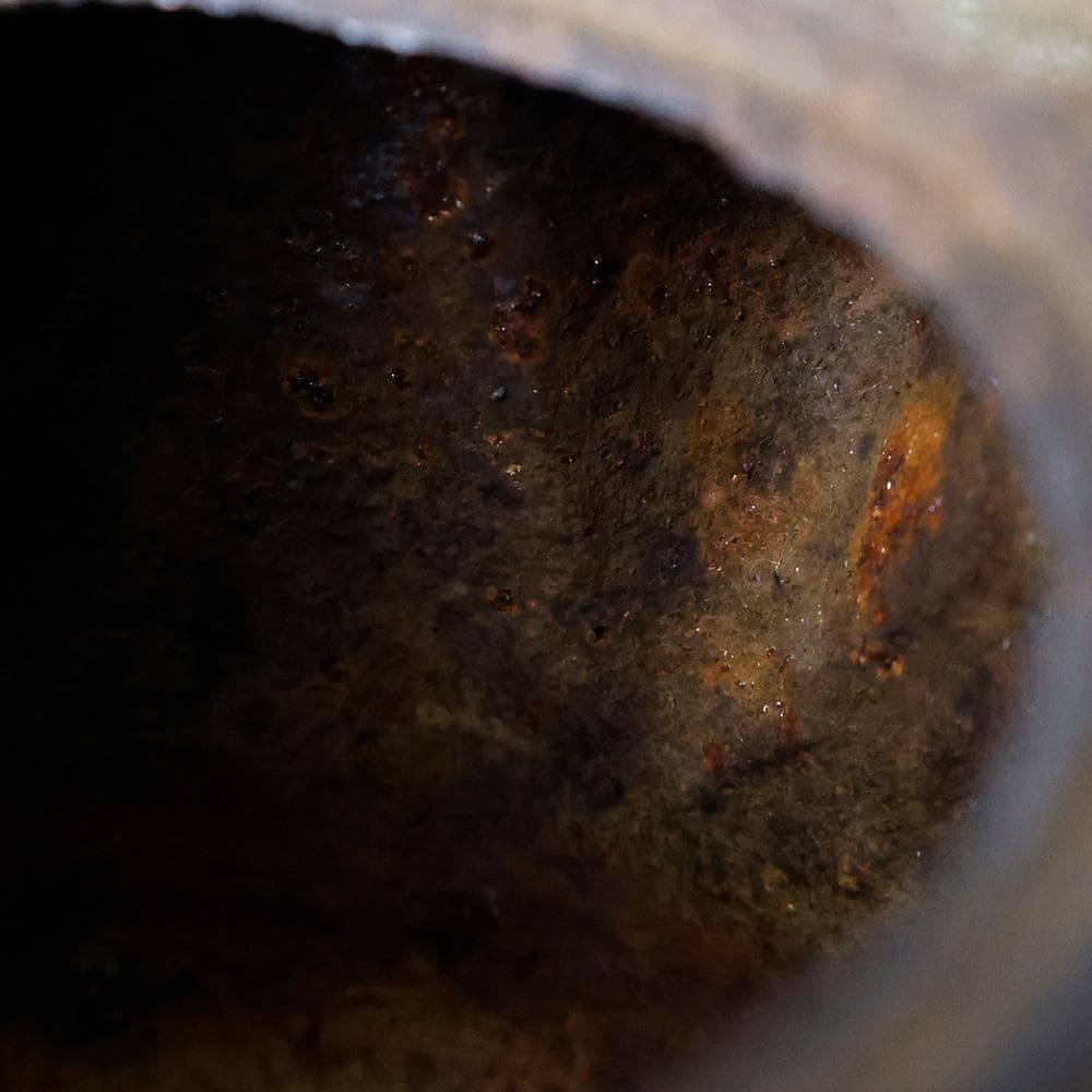 時代年代物 鉄銚子 一対 山水楼閣文 真鍮蓋 酒器 燗鍋 提子 懐石道具 鉄瓶